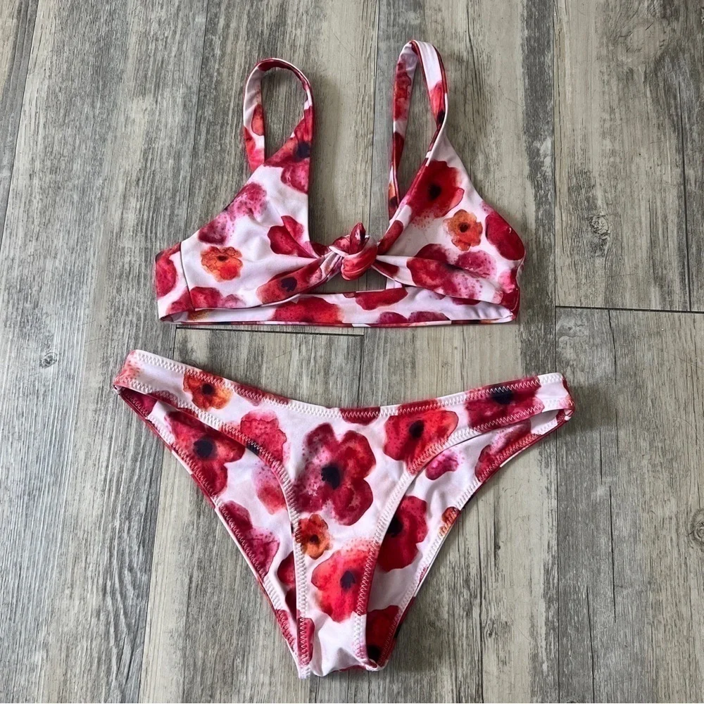 Stone Fox Swim Malibu Cheeky Bikini Bottom and Hana Bikini Top in Sunrise Poppy